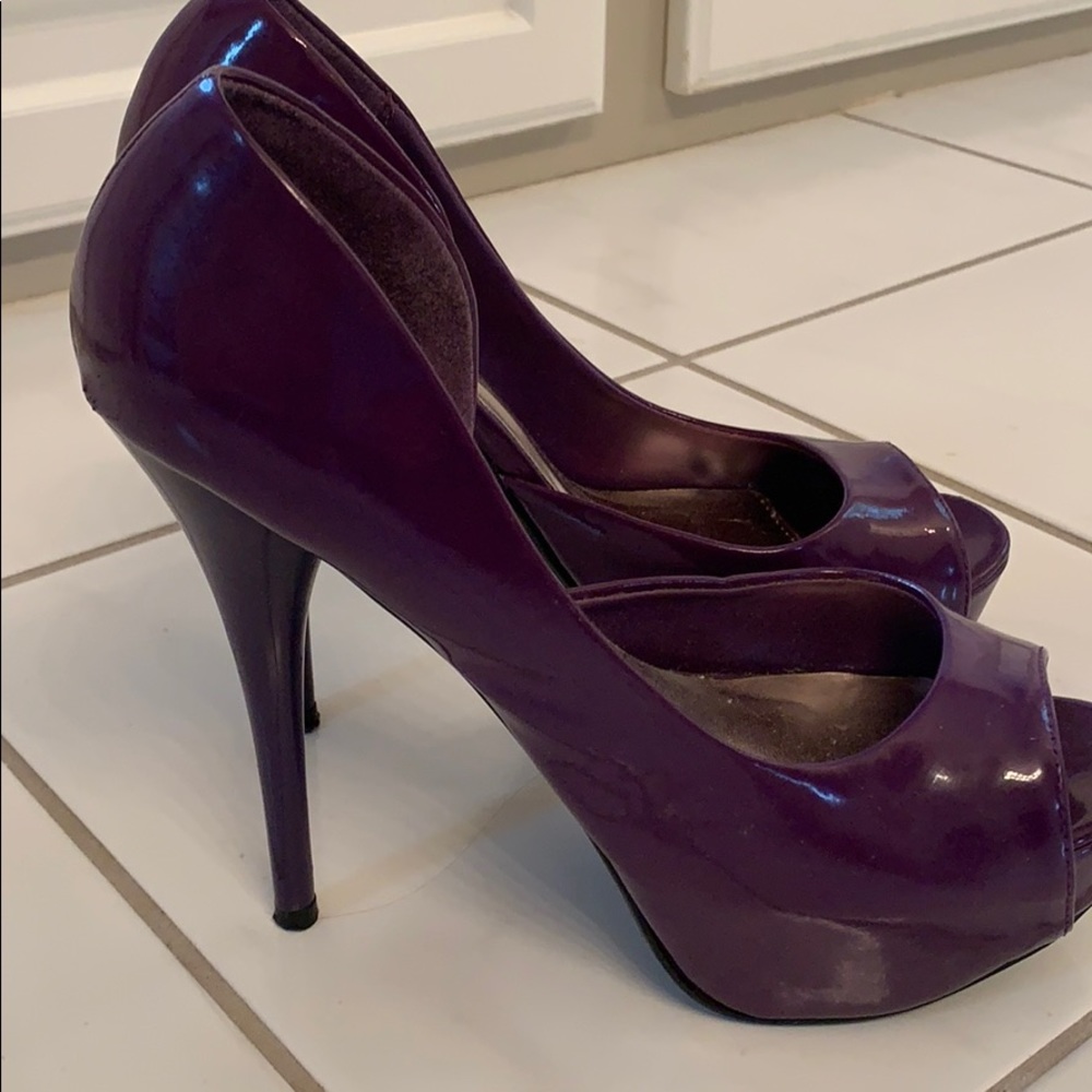 Purple Patent Peep Toe Pumps Heels